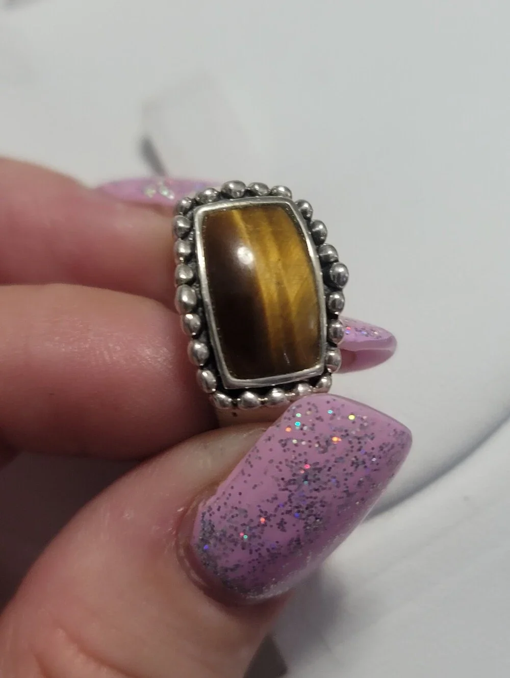 East West Tiger's Eye Sterling Silver Ring Size 7